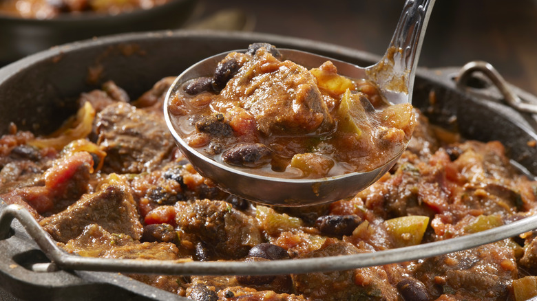 Ladle of steak chili