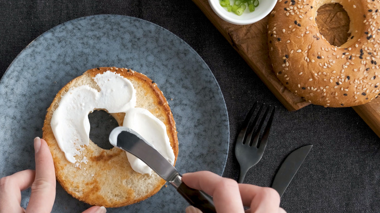 toasted bagel with cream cheese