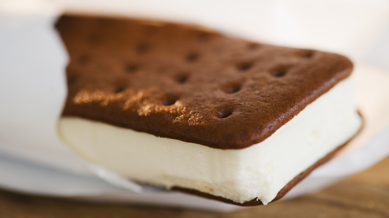 ice cream sandwich with bite missing