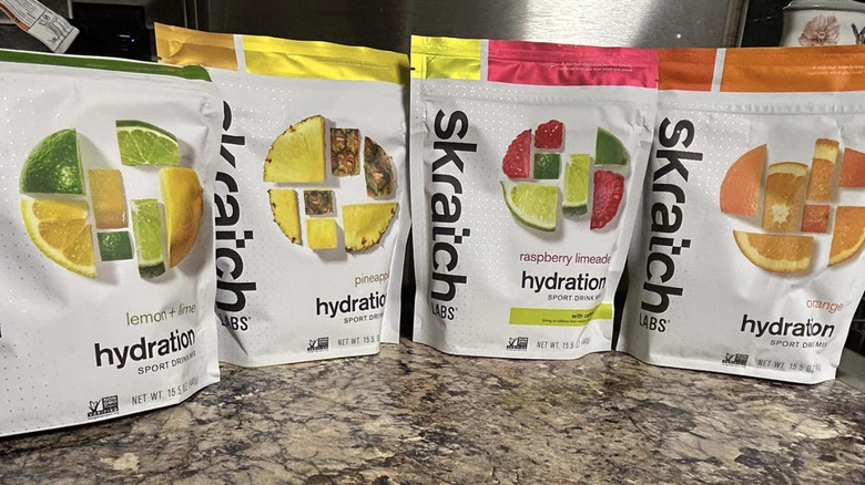 Bags of Skratch Labs hydration mix on counter