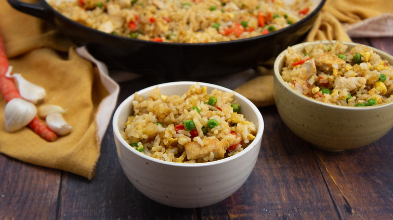 Fried rice in white bowls