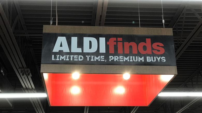 Aldi Finds sign hanging from ceiling