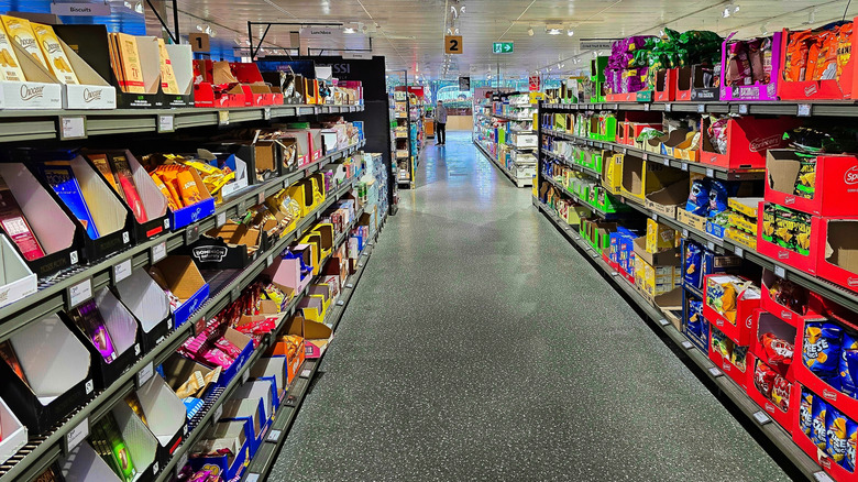 Aldi aisle stocked with items