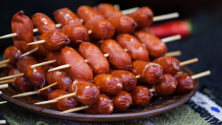 Cocktail sausages on skewers