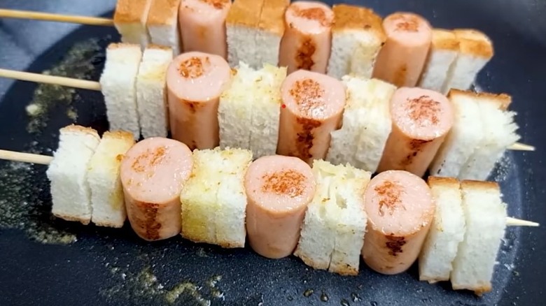 Sausage and bread skewers