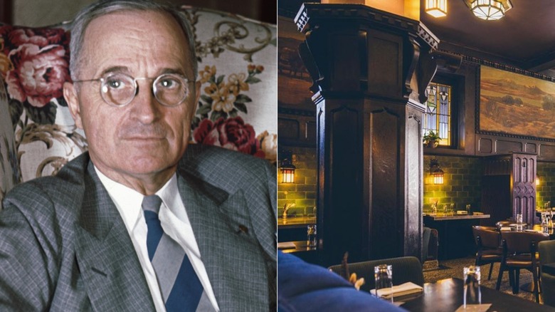 Split screen of Harry Truman and Savoy interior