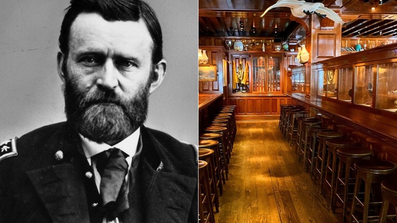 Split screen of Ulysses S. Grant and bar at Old Ebbitt Grill