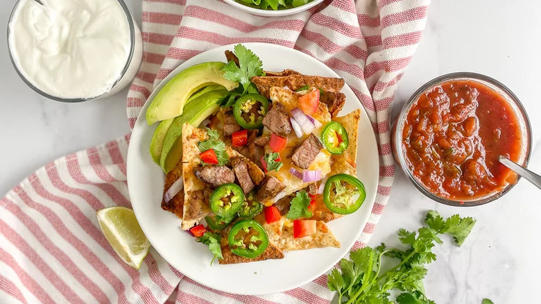 steak nachos on a plate