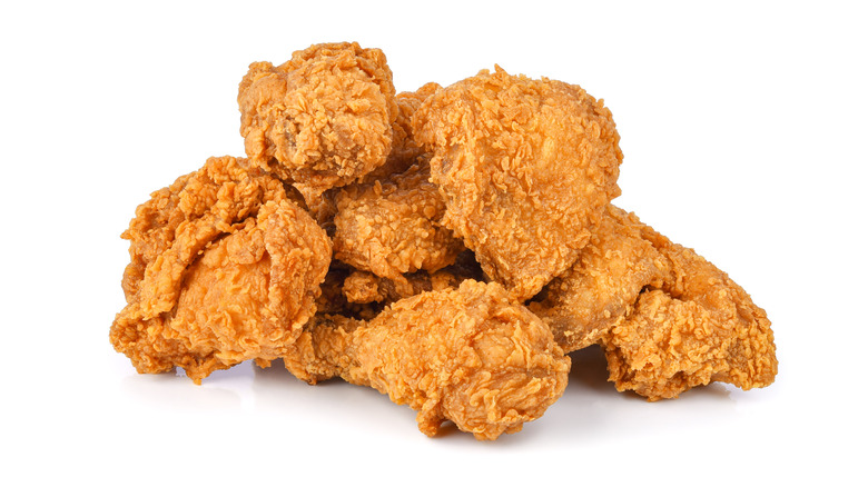 Fried chicken against a white background