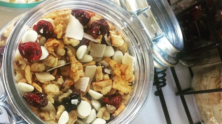 Matzo granola in glass jar