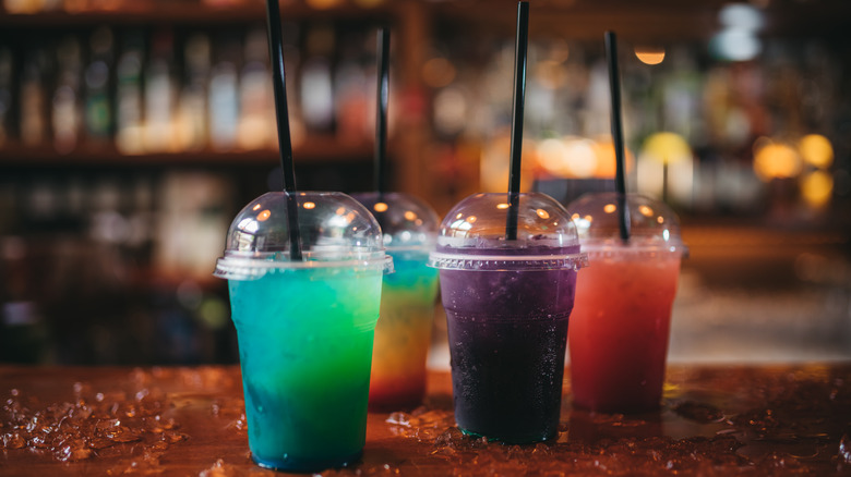 frozen mixed drinks on bar