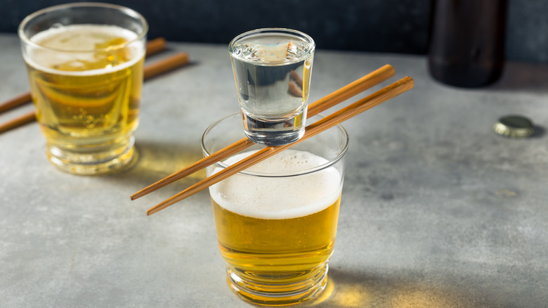 sake bomb shot and beer