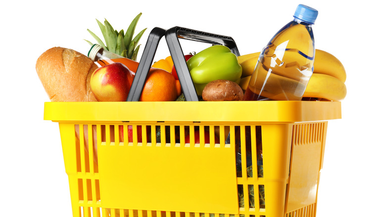 Shopping basket with various items 