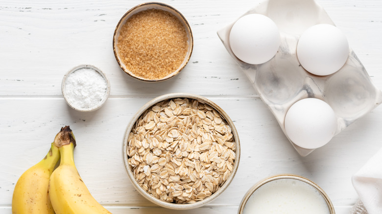 oats with eggs, sugar, salt, milk, and bananas