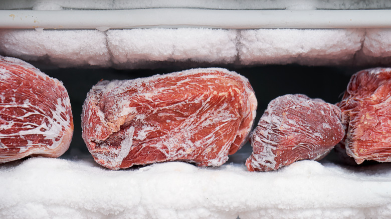 frozen steaks in the freezer