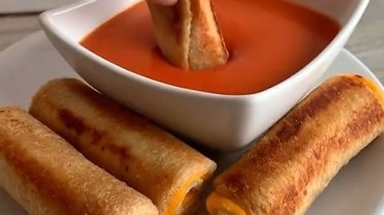 Tomato soup and cheese rolls