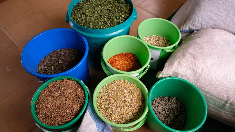 Buckets of spices from India