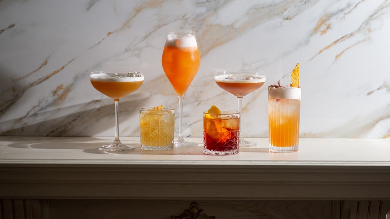 A bright selection of cocktails on a counter