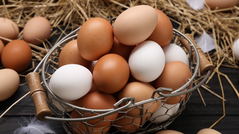 Fresh eggs in a basket