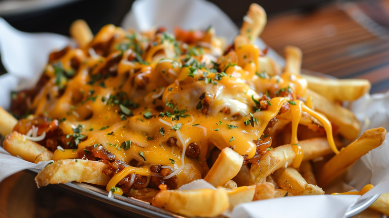 Pile of cheese-topped fries