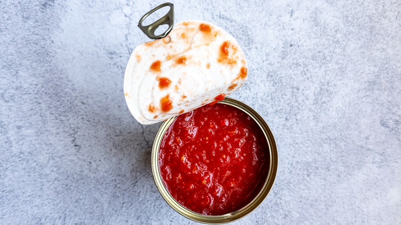 open can of crushed tomatoes