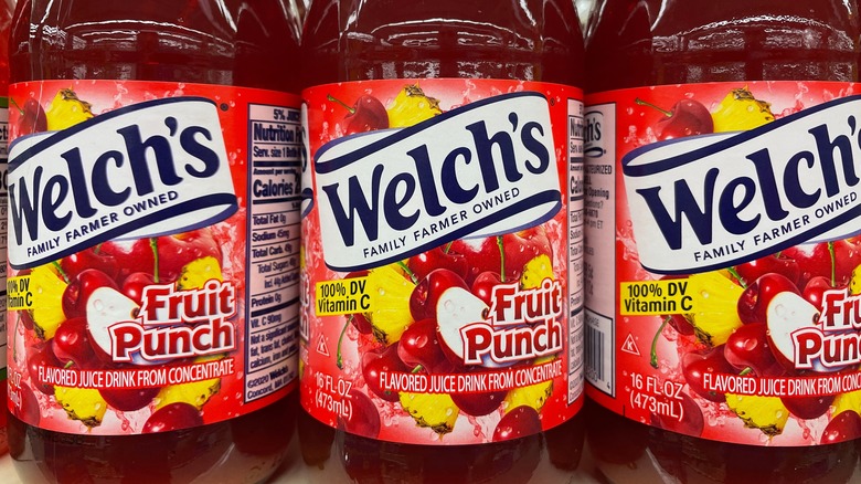 Bottles of red fruit punch