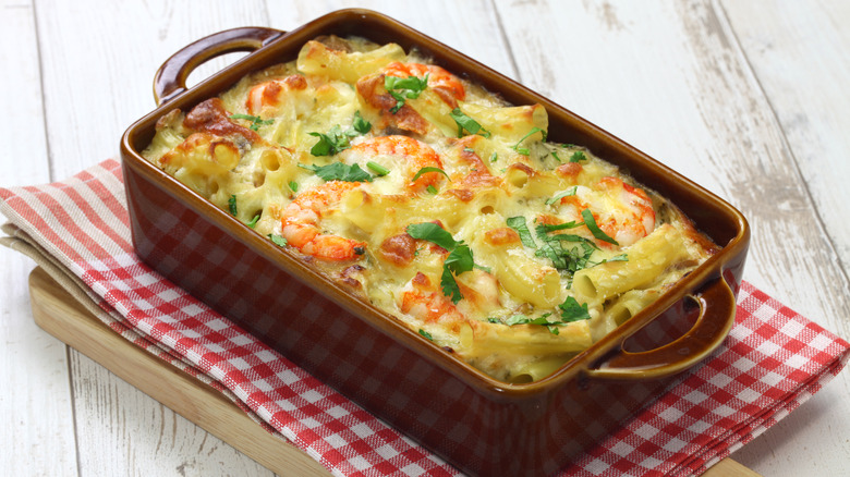 pasta and shrimp in casserole