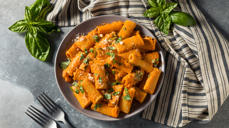 pasta dish with basil