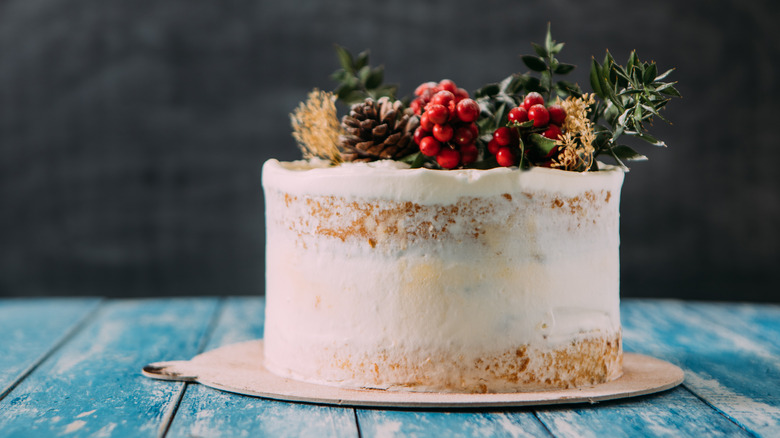 naked cake with winter decorations