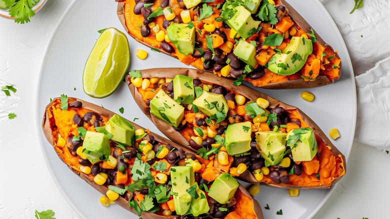 loaded baked sweet potatoes