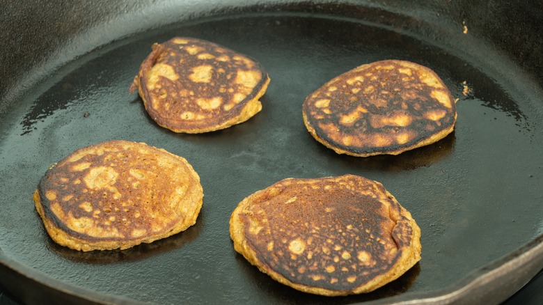 sweet potato pancakes in pan