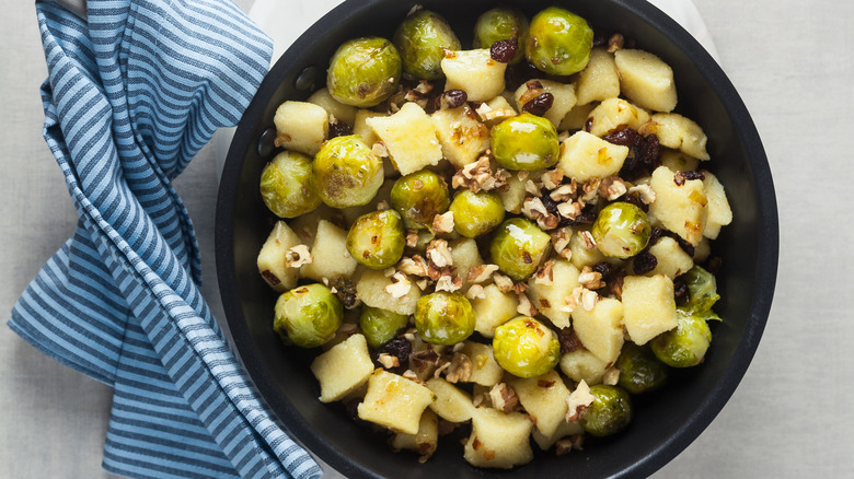 gnocchi and Brussels sprouts in skillet