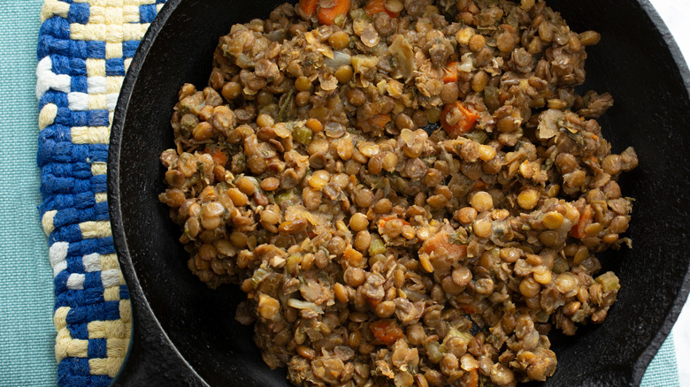 Lentils in skillet