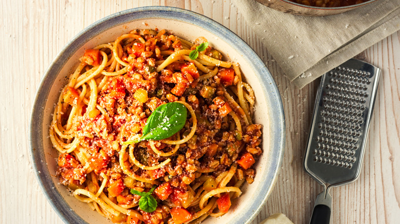 Plate of lentil Bolognese