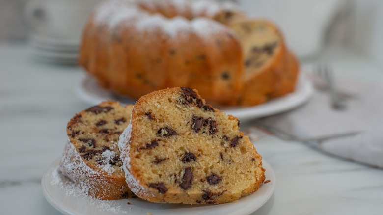 A chocolate chip vanilla bundt cake