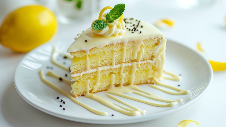 A slice of lemon cake on a plate