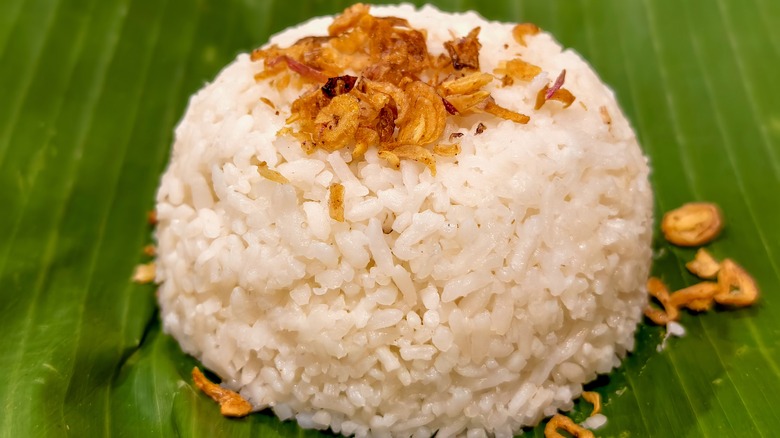 Rice topped with crispy onions