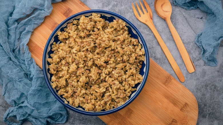 Lentils and rice in bowl