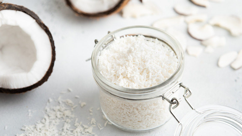 shredded coconut in jar