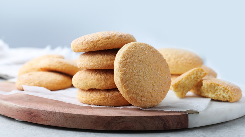 sugar cookies on wood plate