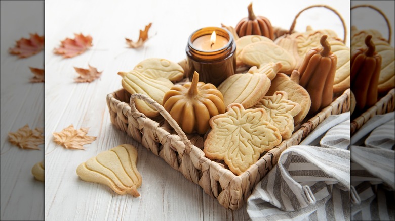 cookies in basket with pumpkins