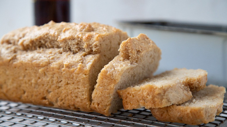 sliced beer bread on wire rack