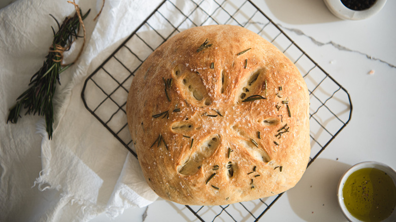 rosemary bread on wire rack