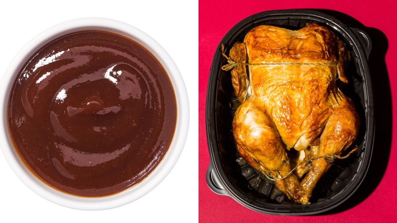 barbecue sauce and a rotisserie chicken