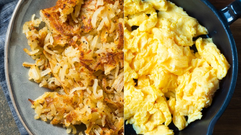 hash browns and scrambled eggs