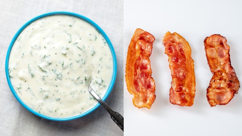 ranch dressing and bacon strips