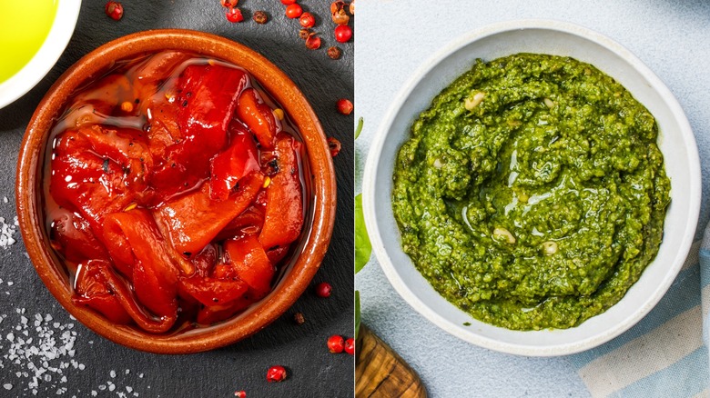 roasted red peppers and pesto