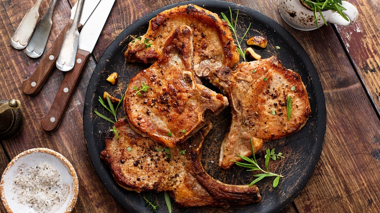 Grilled pork chops on a plate