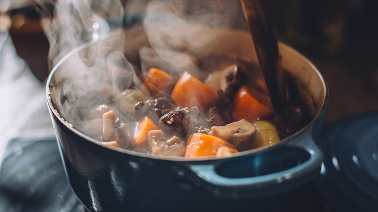 steaming pot of stew