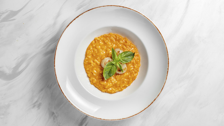 risotto in white bowl